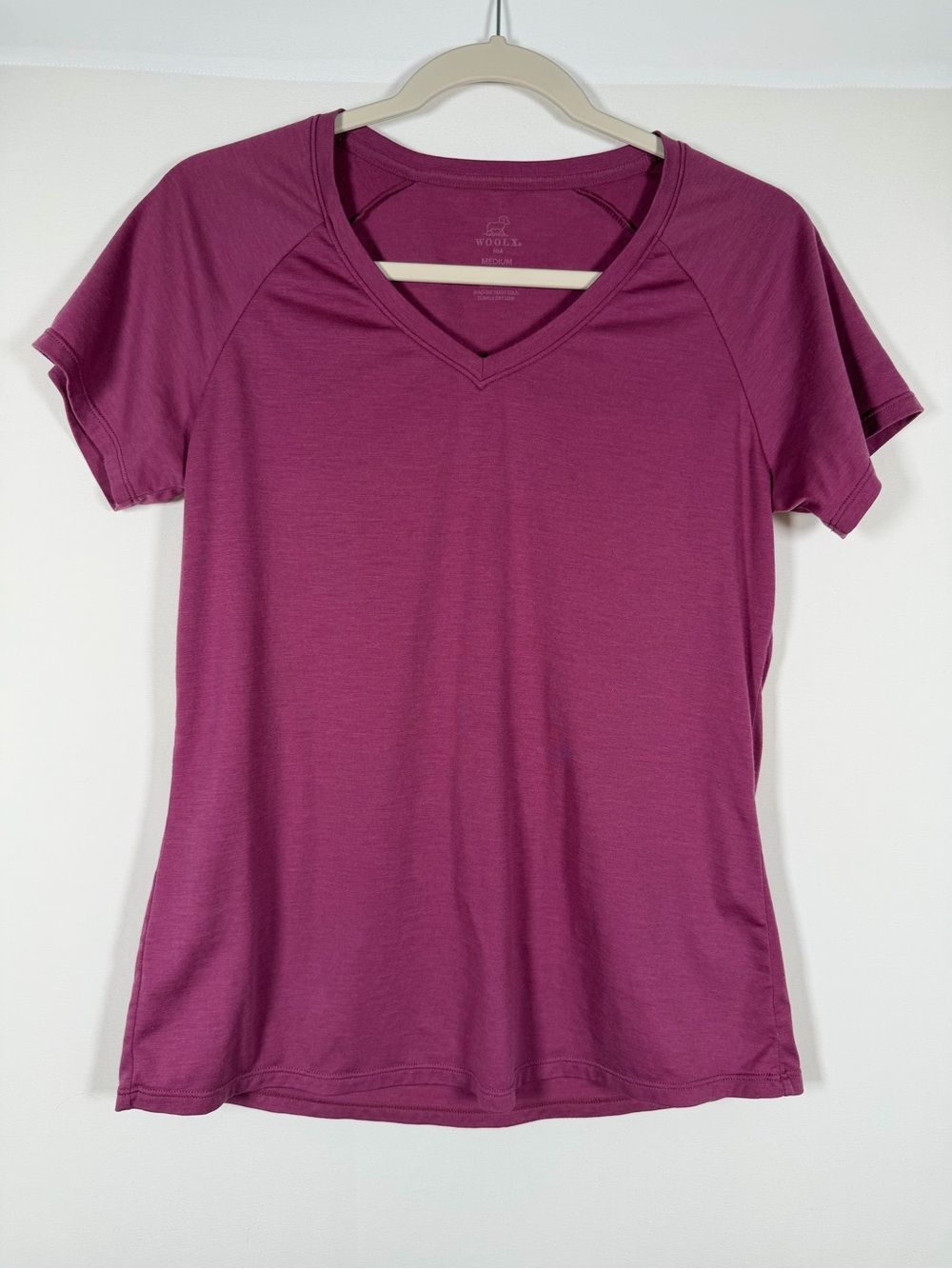 Woolx Women's V-Neck Short Sleeve Tee — Plum Merino Wool Base Layer